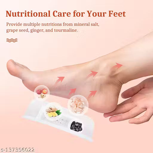Foot care product with ingredients and text about nutritional care for feet on a pink background